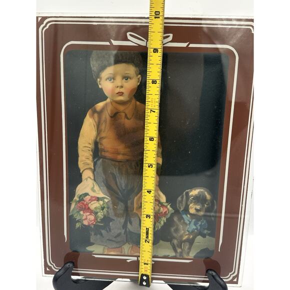 1940 Dutch Boy With Dog Framed Litho Print Made In USA 8” Art Work Shadow Box - Picture 3 of 5